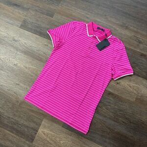 NWT G/FORE Mens Striped Pink White Golf‎ Polo Shirt Size S Preppy Button Collar